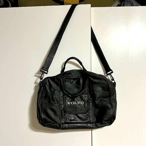 Genuine Leather Volvo Messenger Bag Vintage 11x15x3 Black with Handles and Strap - Picture 1 of 10